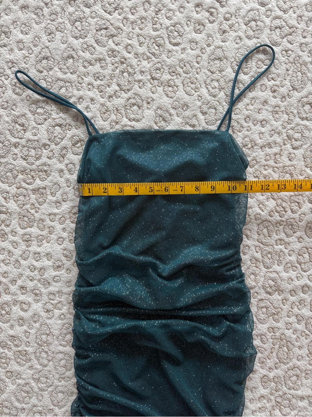 Windsor Dark Green Sparkle Ruched Spaghetti-Strap Mini Dress - Picture 5 of 7